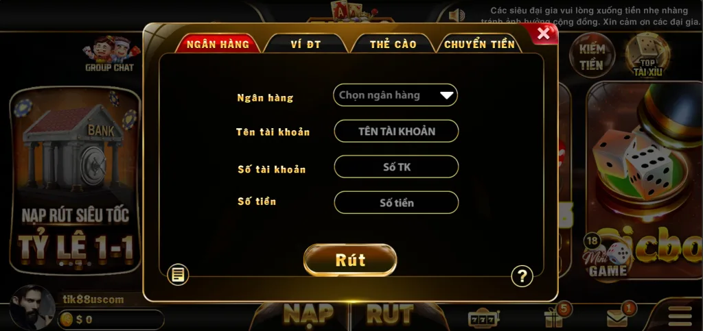 Rút tiền Tik88